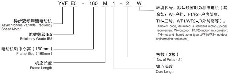 YVFE5系列超高效率變頻調(diào)速三相異步電動(dòng)機(jī)型號(hào)說明